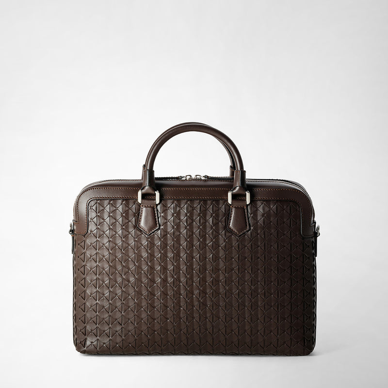 Extra slim briefcase in mosaico - coffee