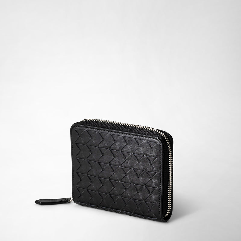 Black Leather Quilted Zippy Wallet