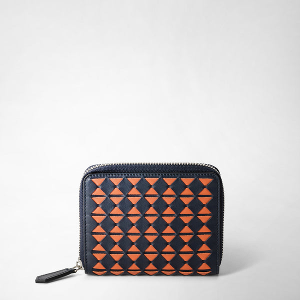 Mini portefeuille zippé en cuir mosaico - navy blue/orange