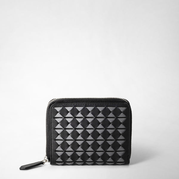 Mini portefeuille zippé en cuir mosaico - black/asphalt gray