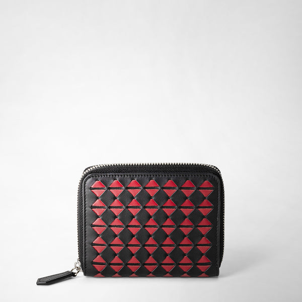 Mini portefeuille zippé en cuir mosaico - black/amaranth