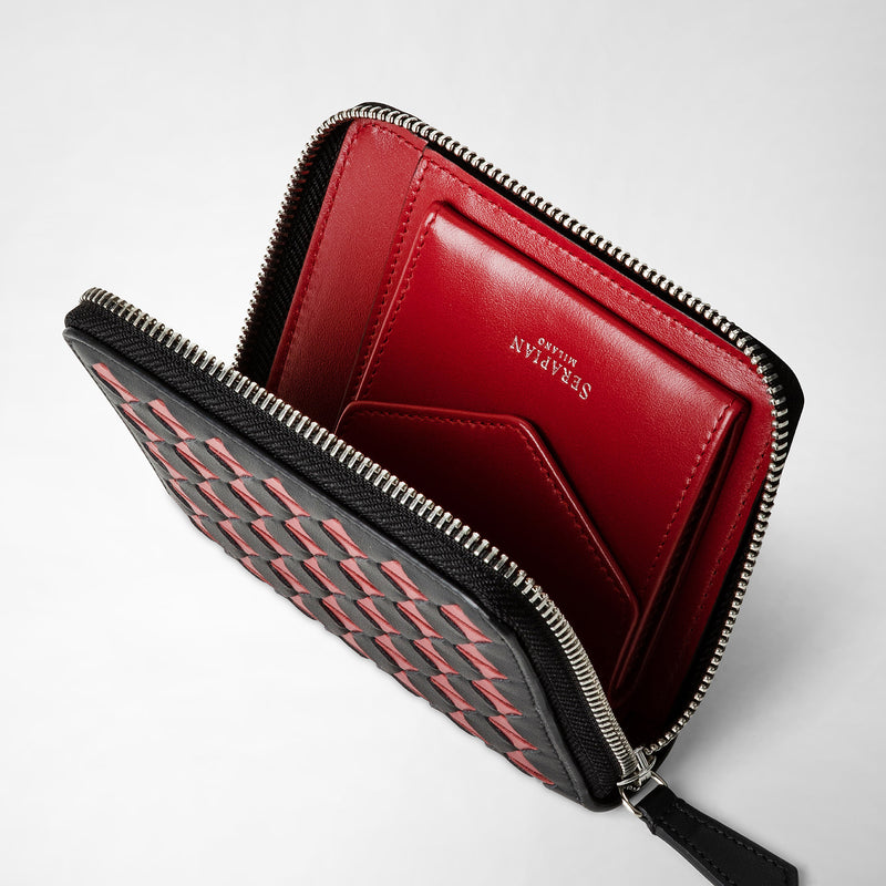 Mini zip wallet in mosaico - black/amaranth