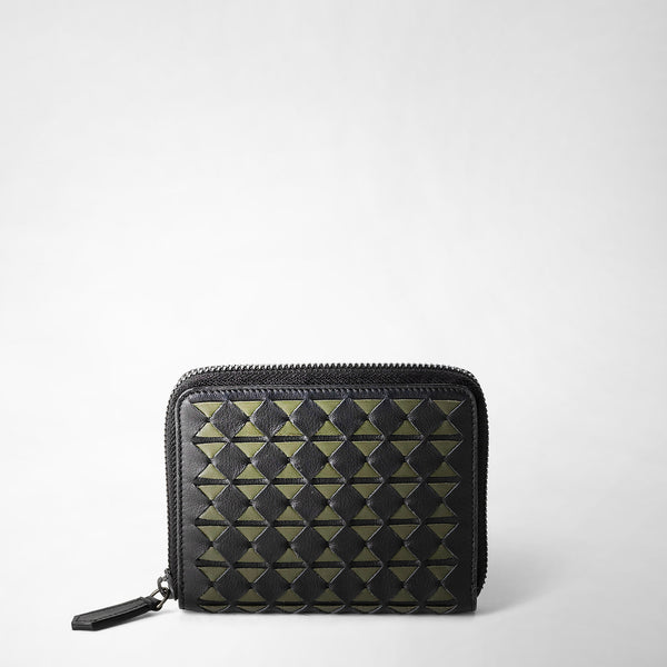 Mini zip wallet in mosaico - eclipse black/moss green