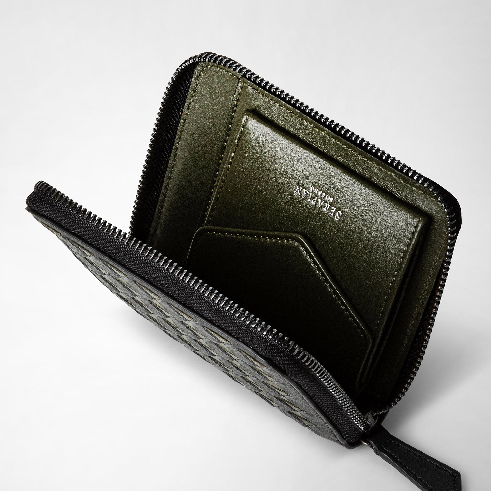 Mini zip wallet in mosaico eclipse black moss green