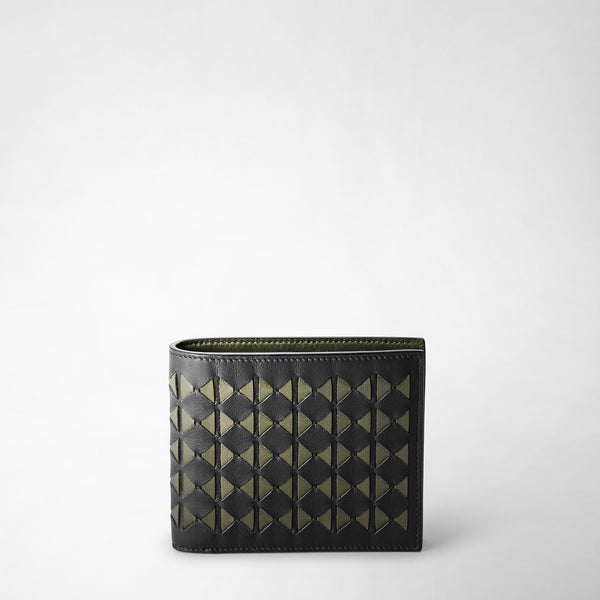 8-card billfold in mosaico black and moss green