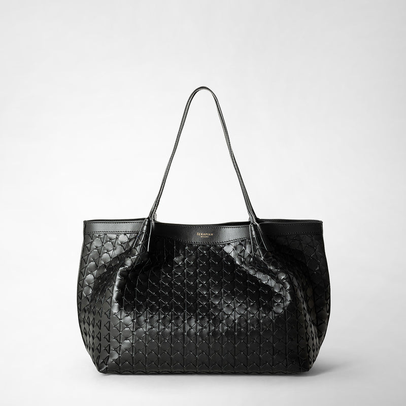 Small secret tote bag in mosaico - black