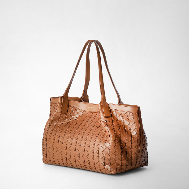 Small secret tote bag in mosaico - tan