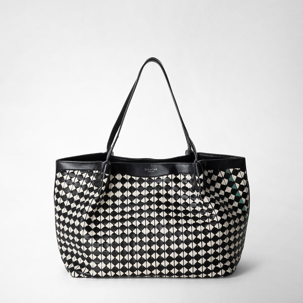 Small secret tote bag in mosaico - black/off-white