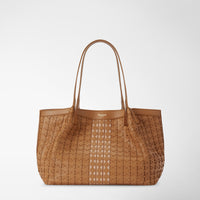 SMALL SECRET TOTE BAG IN MOSAICO Caramel/Pale Pink