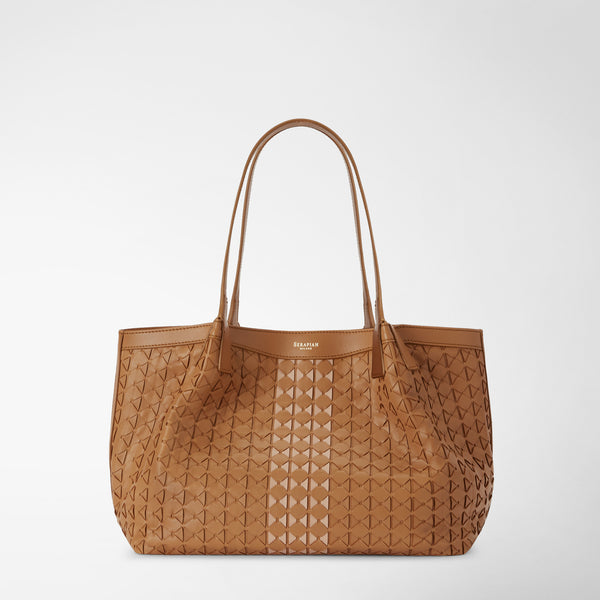 Small secret tote bag in mosaico - caramel/pale pink