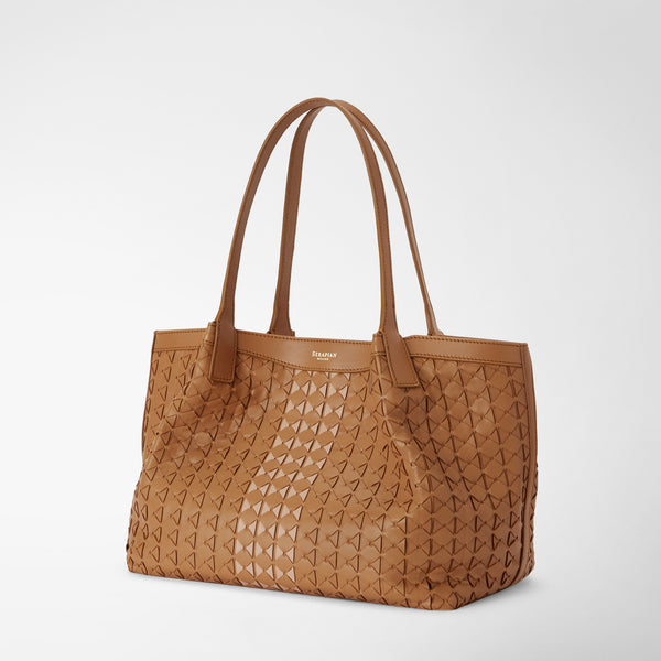 Small secret tote bag in mosaico - caramel/pale pink