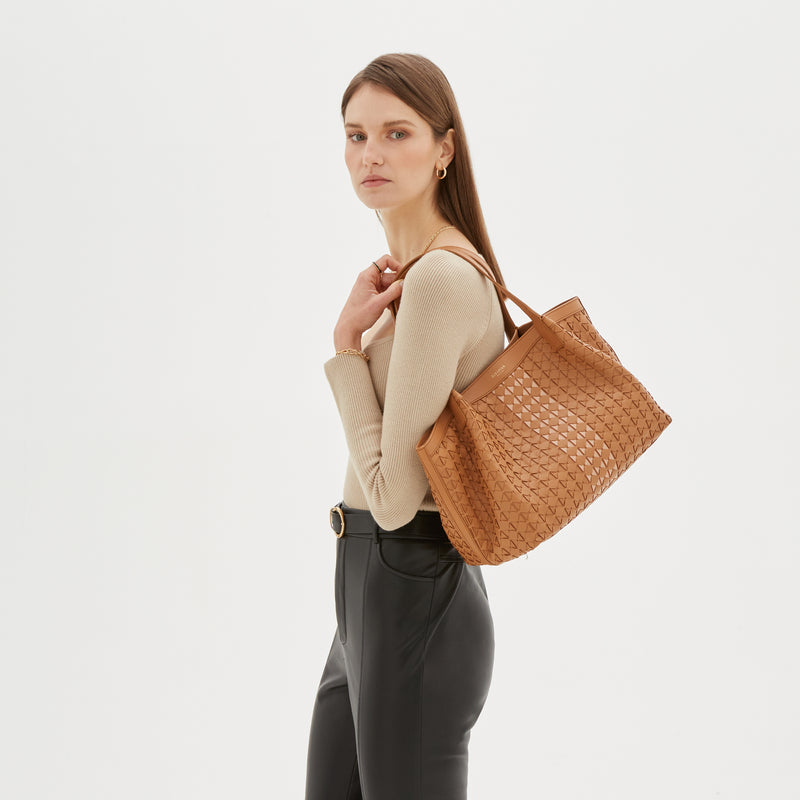 Small secret tote bag in mosaico - caramel/pale pink