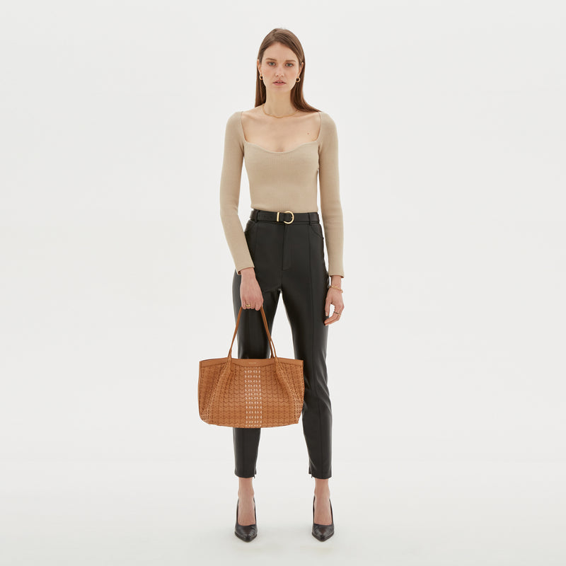 Small secret tote bag in mosaico - caramel/pale pink