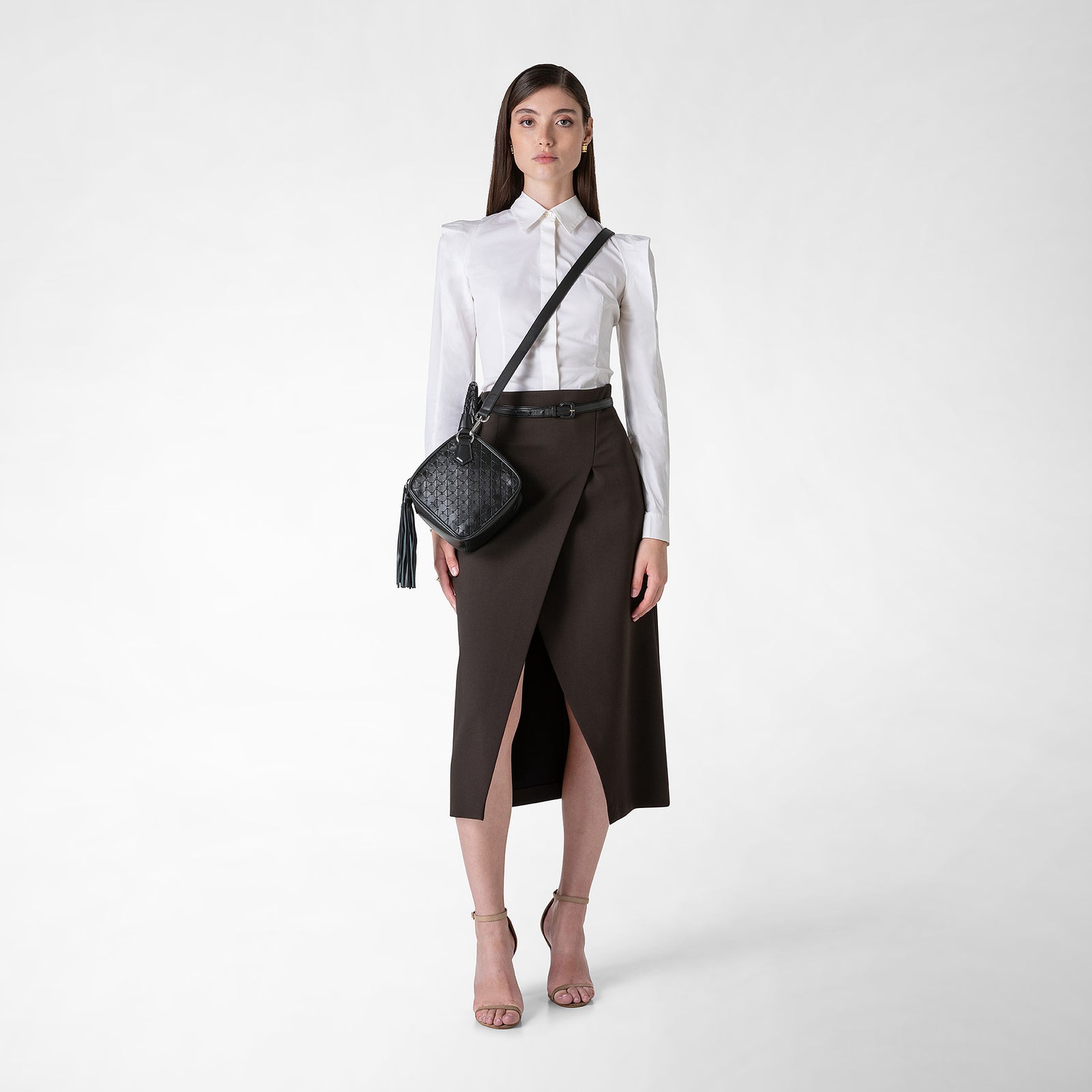 バッグ SERAPIAN MOSAICO PETRA Women's leather crossbody bag off-white