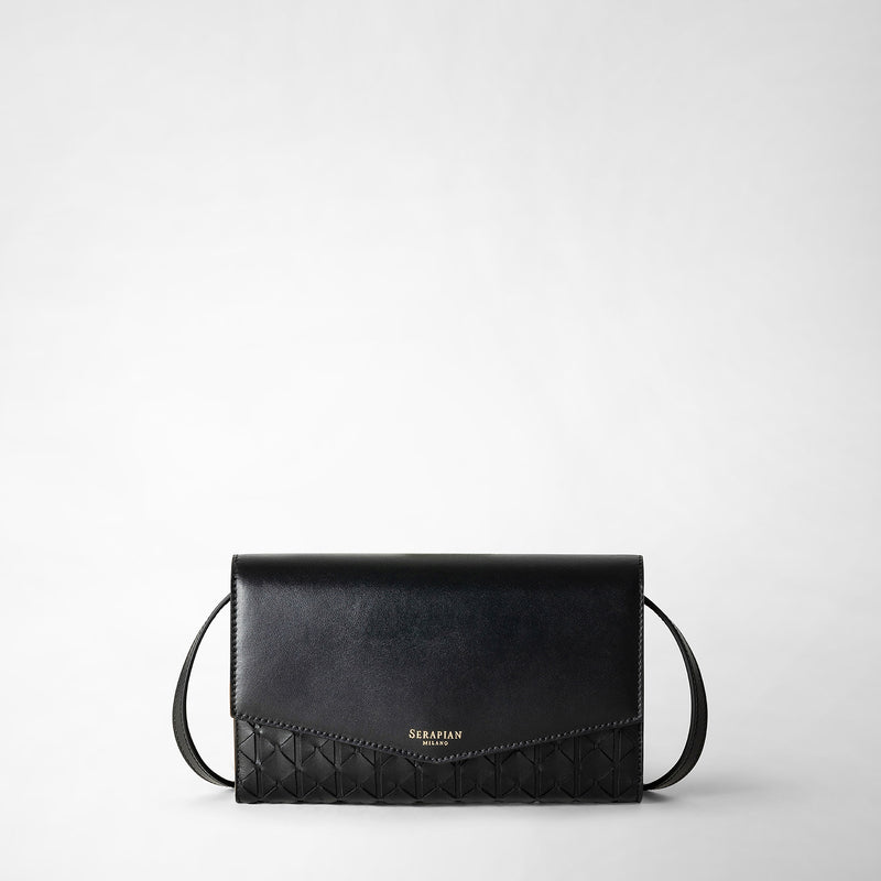 Clutch with shoulder strap in mosaico - black