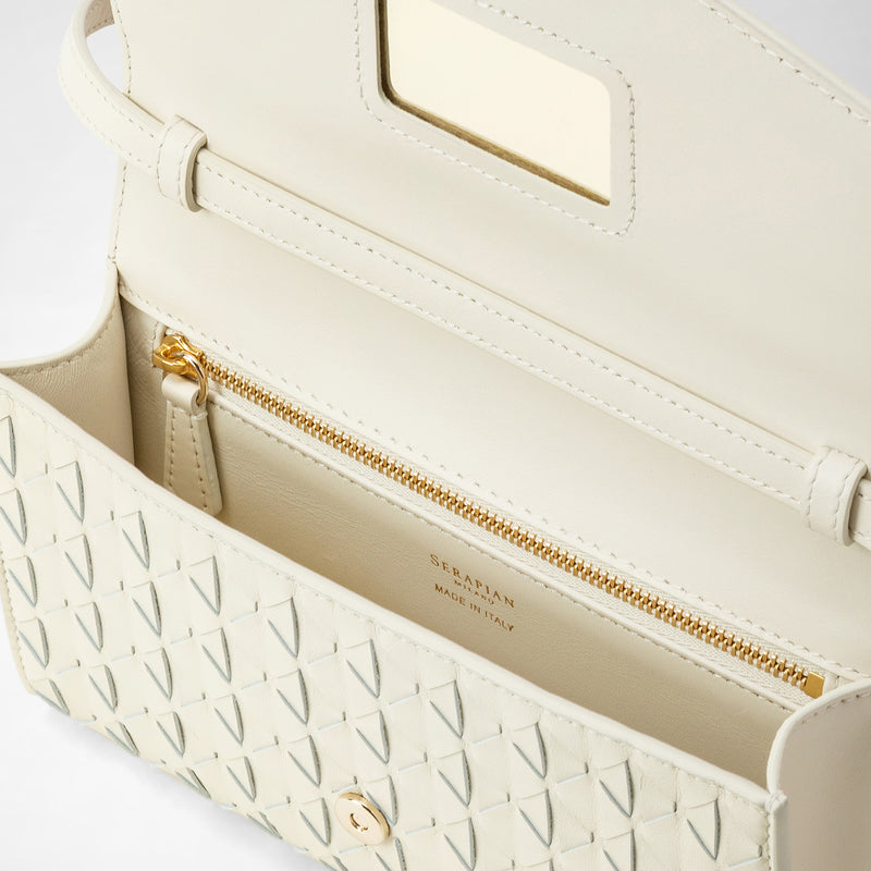 Clutch with shoulder strap in mosaico - off-white