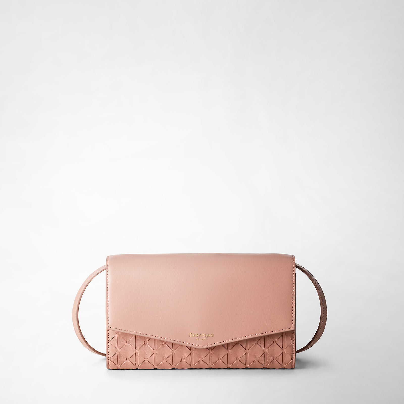 Clutch with shoulder strap in mosaico blush – Serapian