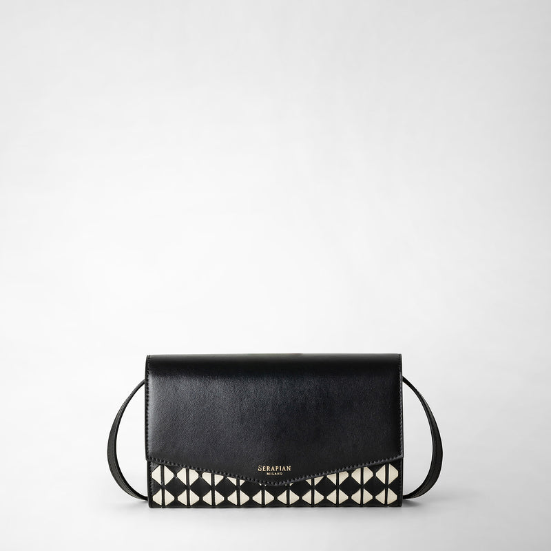 Clutch with shoulder strap in mosaico - black/off-white