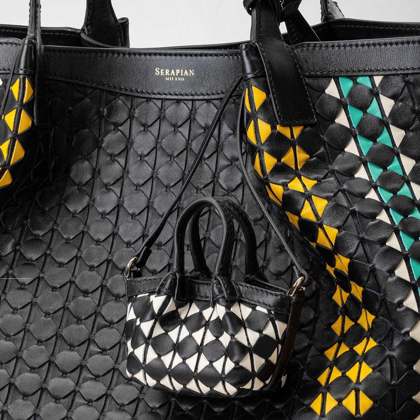 Secret nano bag in Mosaico black off-white