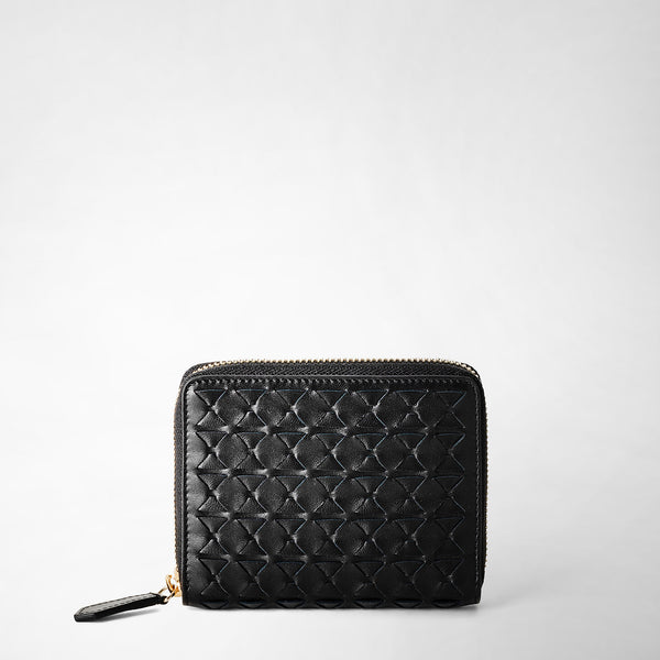 Mini portefeuille zippé en cuir mosaico - black