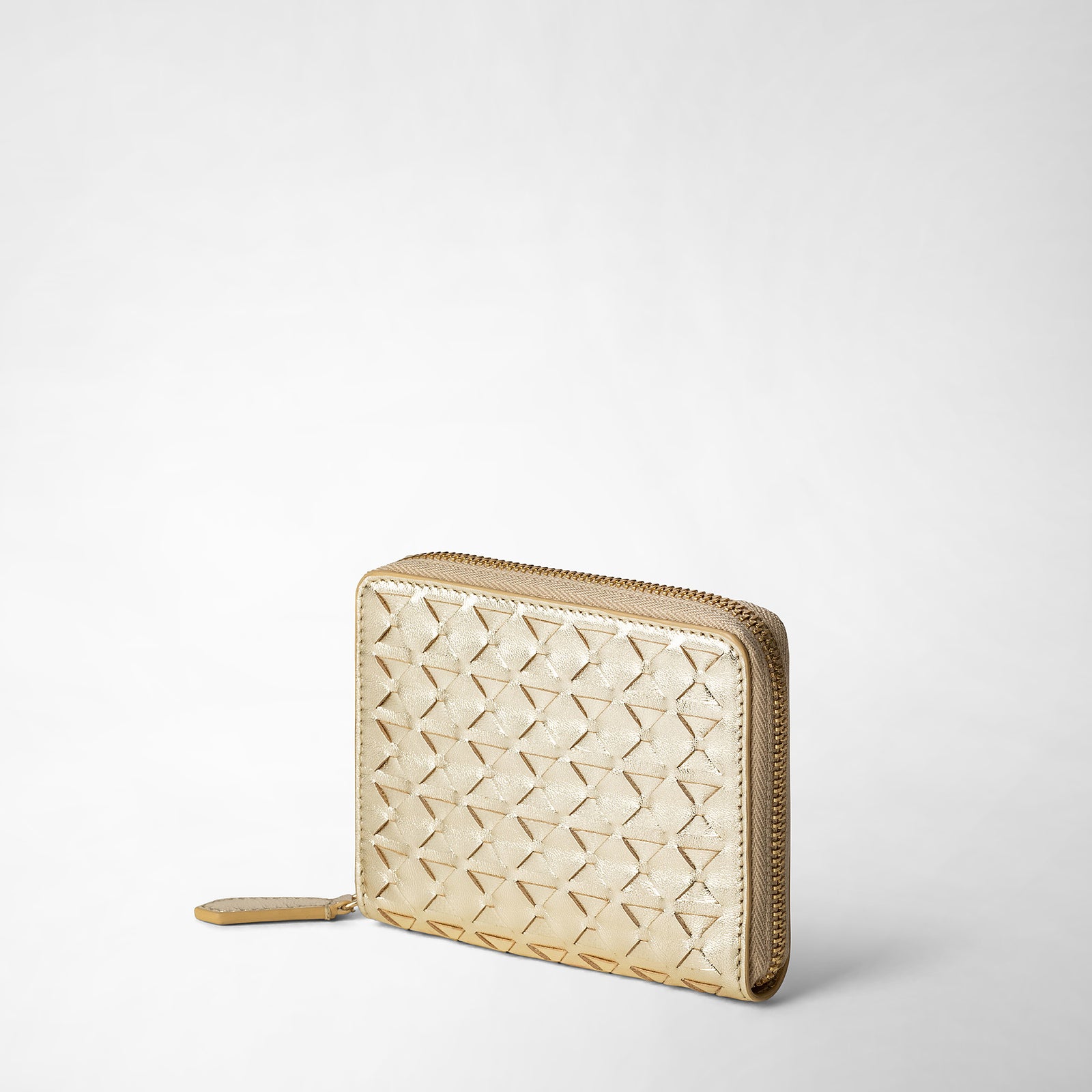 Mini Zip Wallet in Light Gold Mosaico Nappa