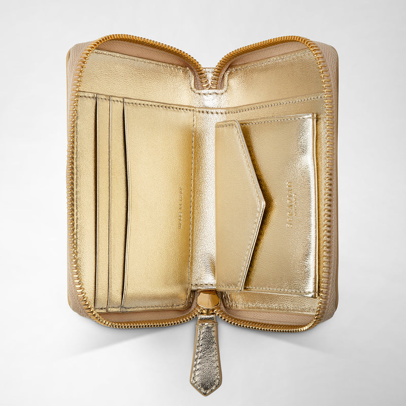 Mini portefeuille zippé en cuir mosaico - light gold
