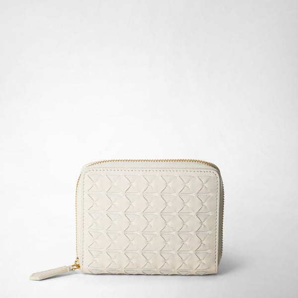 Mini portefeuille zippé en cuir mosaico - off-white