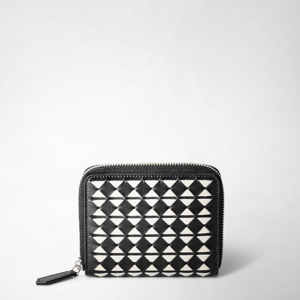 Mini portefeuille zippé en cuir mosaico - black/off-white