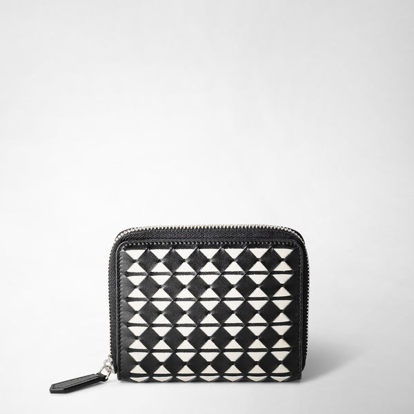 Mini zip wallet in mosaico black off-white
