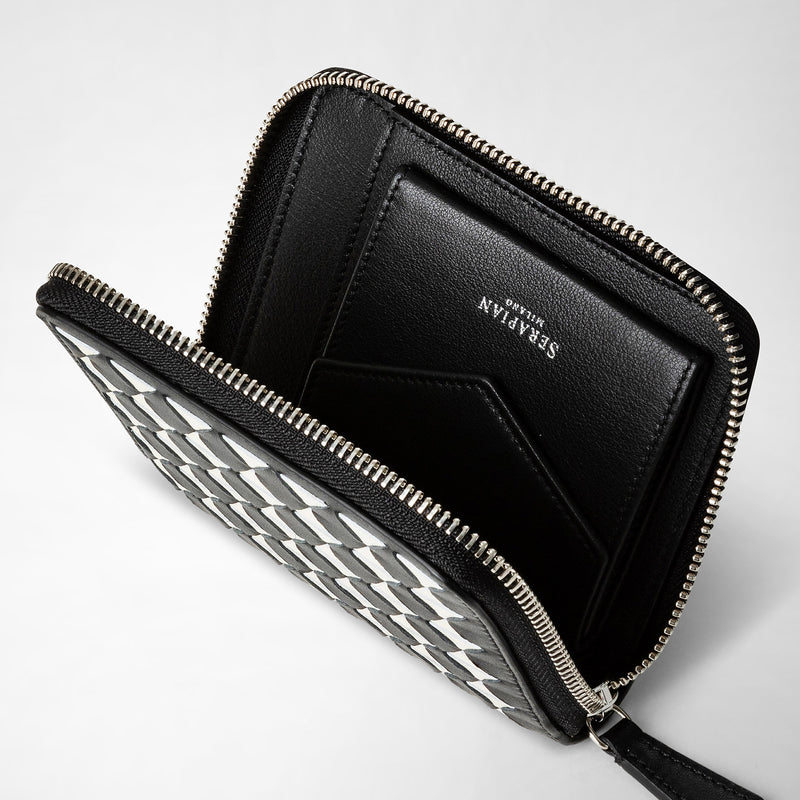Mini zip wallet in mosaico - black/off-white