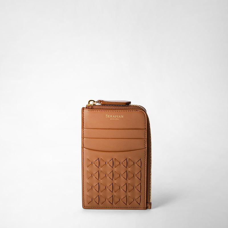 Zip card case in mosaico - tan