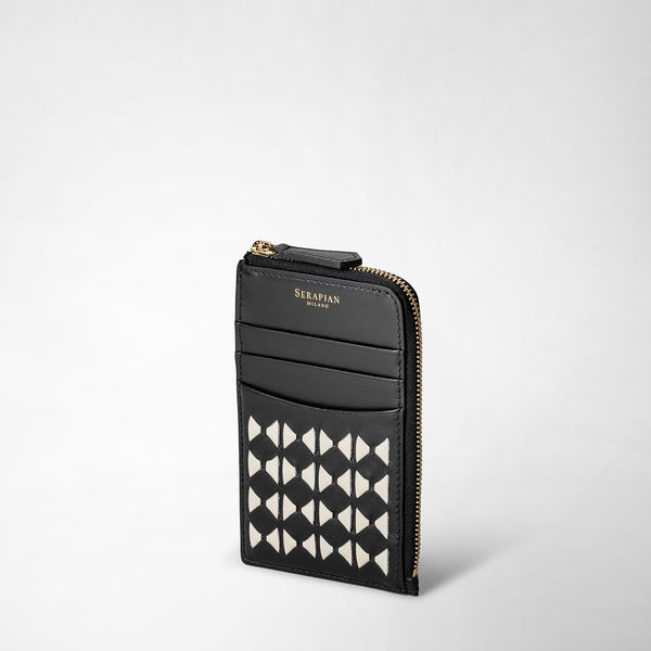 Porte-cartes zippé en mosaico - black/off-white