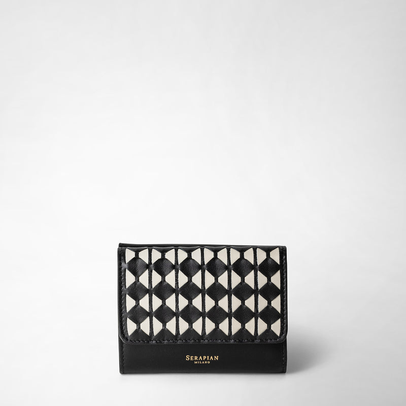 Serapian Tri-Fold Wallet in Mosaico, Woman, black/off-white