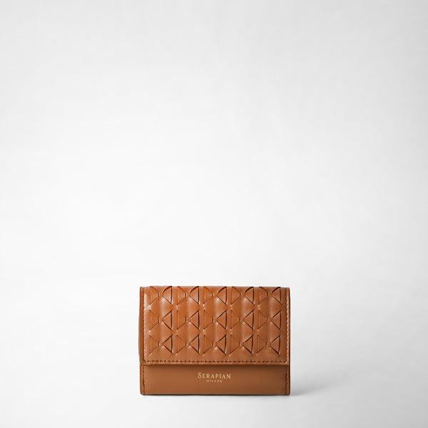 Mini tri-fold wallet in mosaico - tan