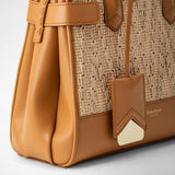 Meline' handbag in raffia and seta leather - natural/caramel