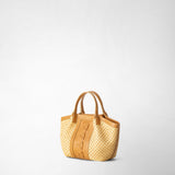 Mini secret bag in raffia and seta leather - natural/almond