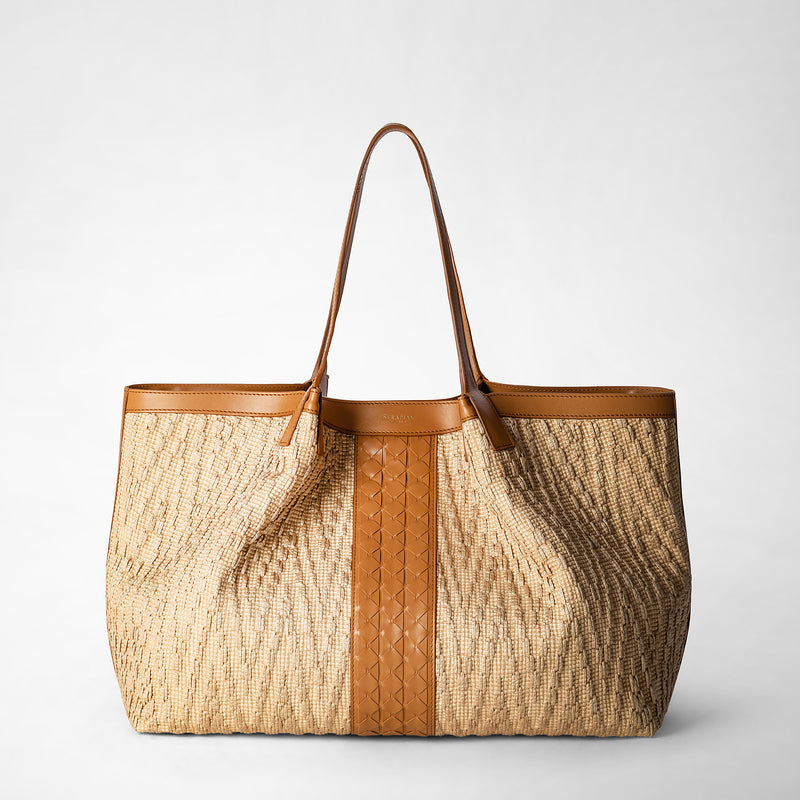Serapian TOTE BAG SECRET IN RAFIA E PELLE SETA