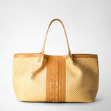 Secret tote bag in raffia and seta leather - natural/almond