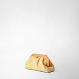 Secret clutch bag in raffia and seta leather - natural/almond