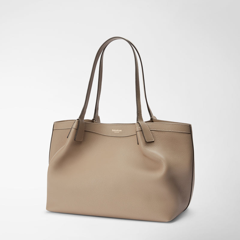Small secret tote bag in rugiada leather - sahara