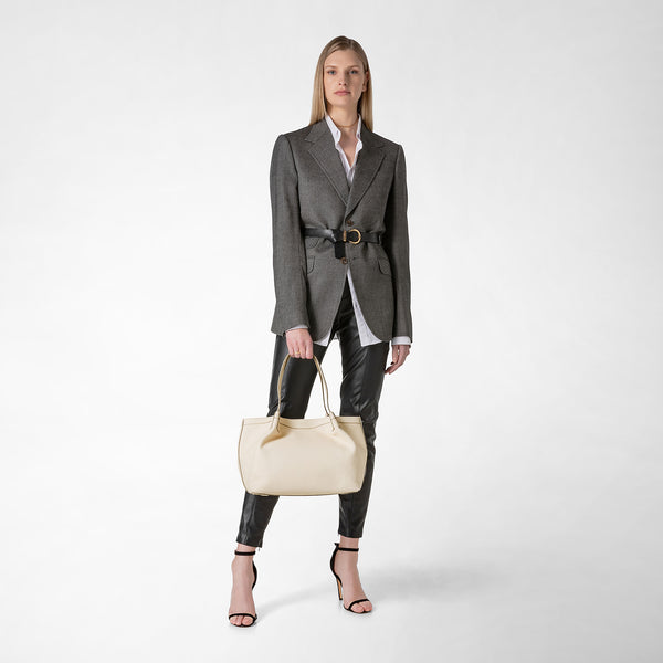 Small secret tote bag in rugiada leather - cream