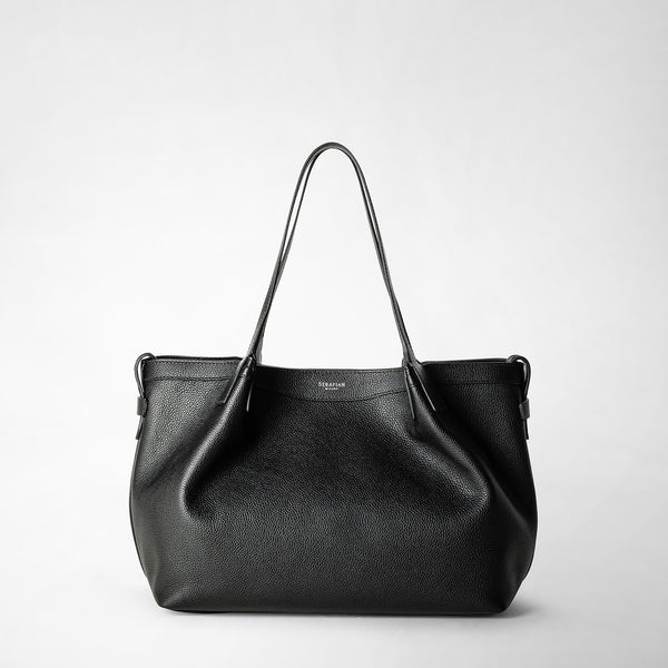 Tote bag secret piccola in pelle rugiada - black