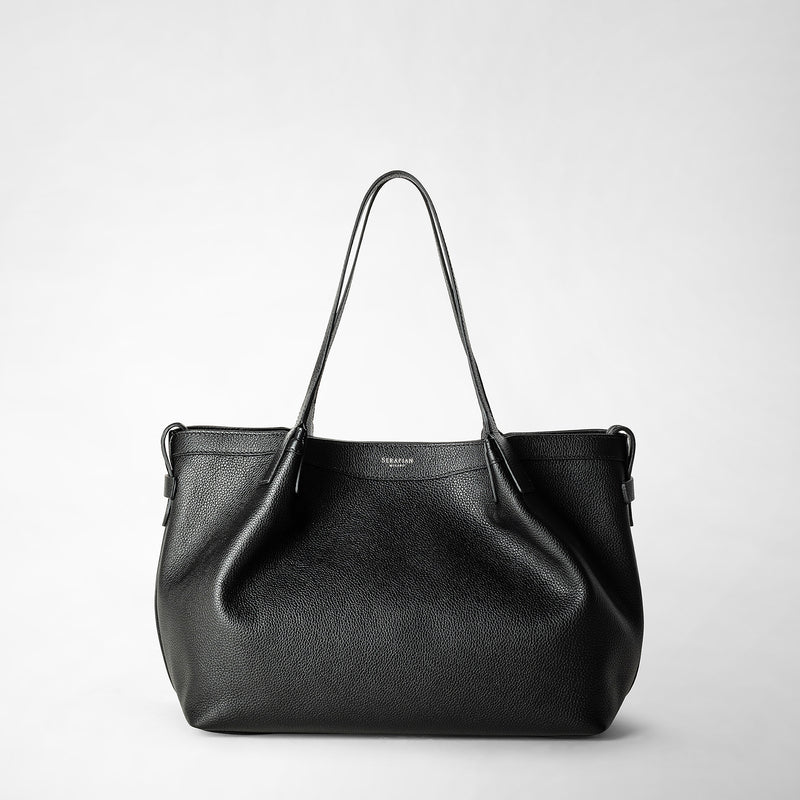 Small secret tote bag in rugiada leather - black