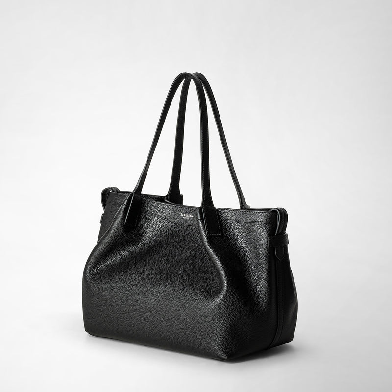 Small secret tote bag in rugiada leather - black