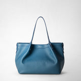 Small secret tote bag in rugiada leather - blue jeans