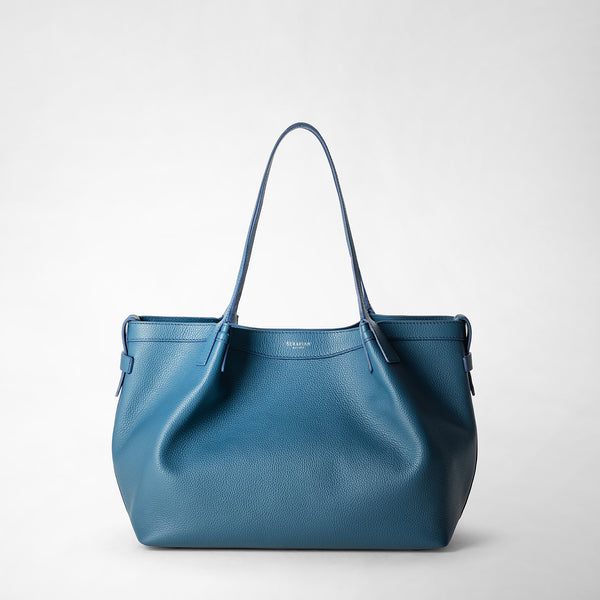 Tote bag secret piccola in pelle rugiada - blue jeans