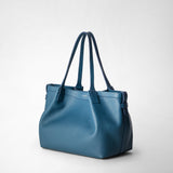 Small secret tote bag in rugiada leather - blue jeans