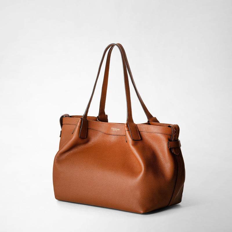 Small secret tote bag in rugiada leather cuoio – Serapian Boutique Online