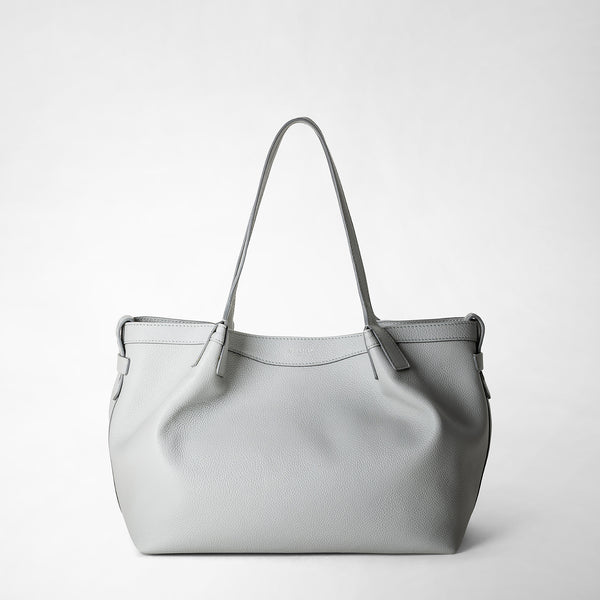 Small secret tote bag in rugiada leather - light grey