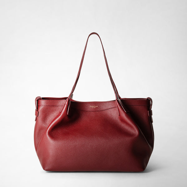 Small secret tote bag in rugiada leather - burgundy